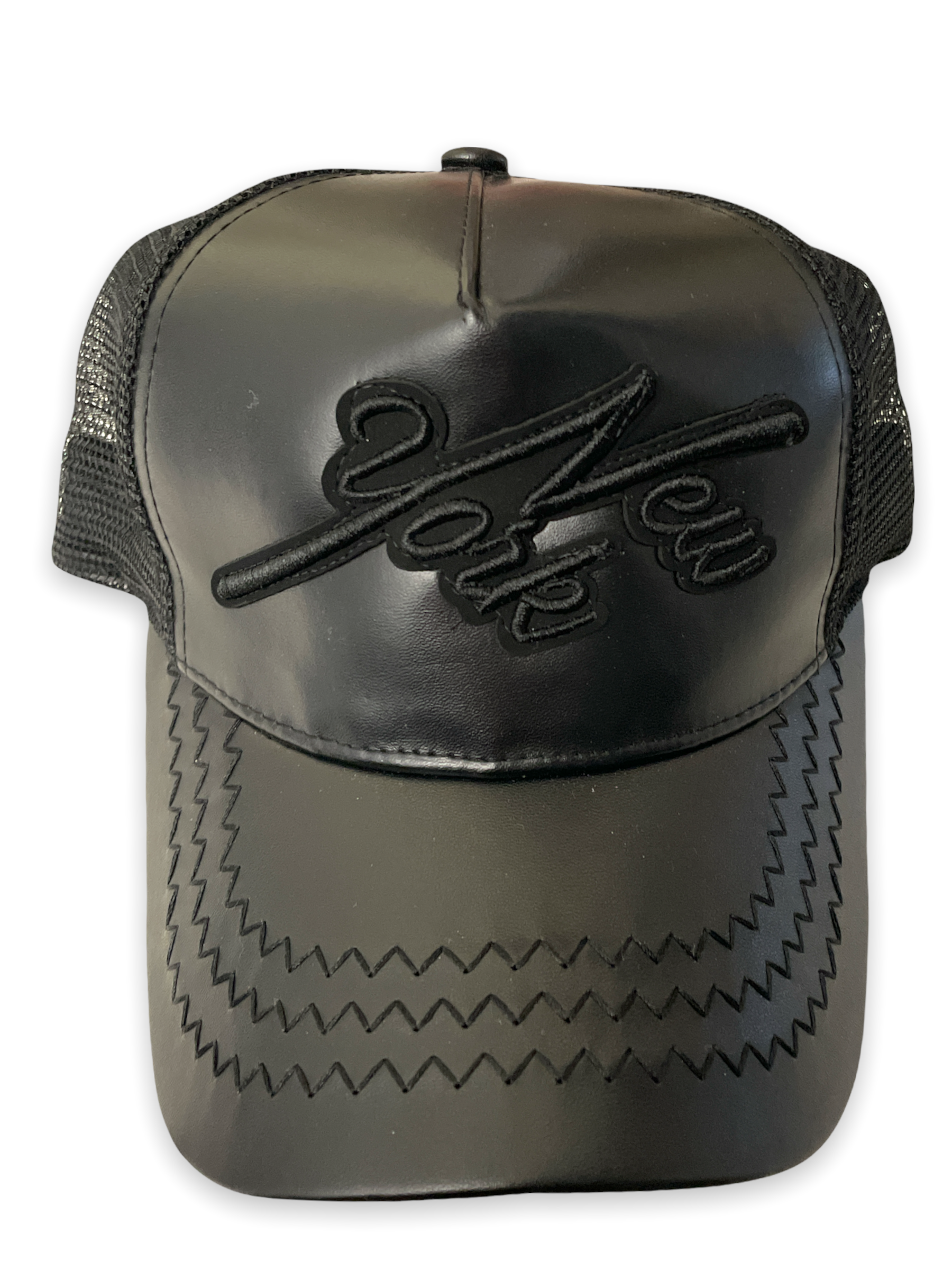 NY BLACK leather Trucker Hat Shop byFRANKI